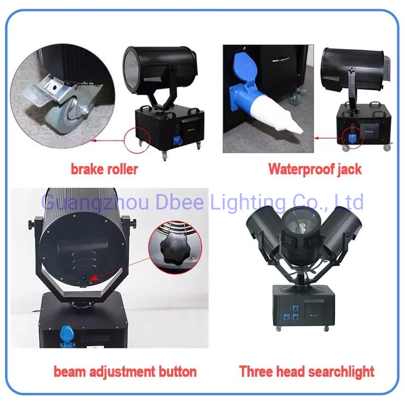 Outdoor Building High Power Super Bright Sky Beam Moving Head Light Search Light Projector 2kw 3kw 4kw 5kw Search Light Sky Tracker 2 Heads Beam Light Outdoor